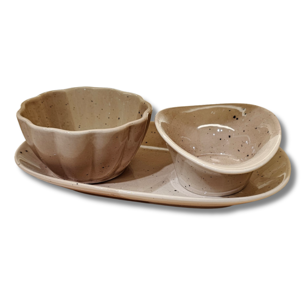 Set de 2 Bols sur plat - Beige Taupe