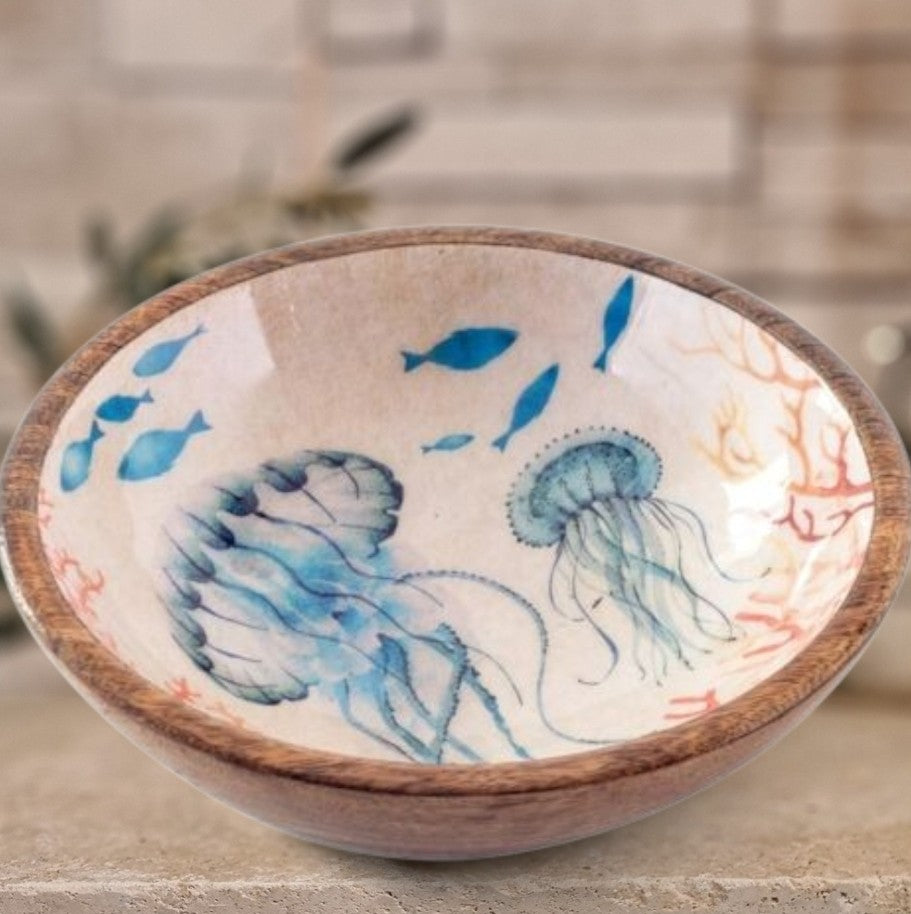 Saladier décoratif en bois émaillé – Motif Méduses