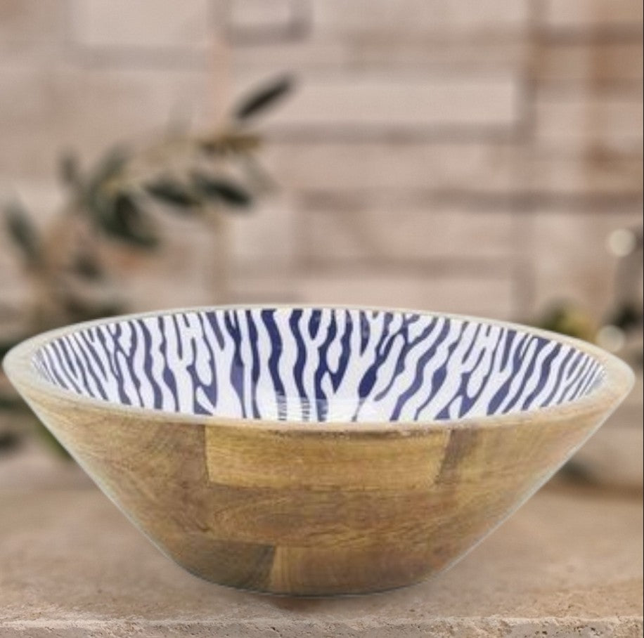 Grand bol en bois émaillé à rayures