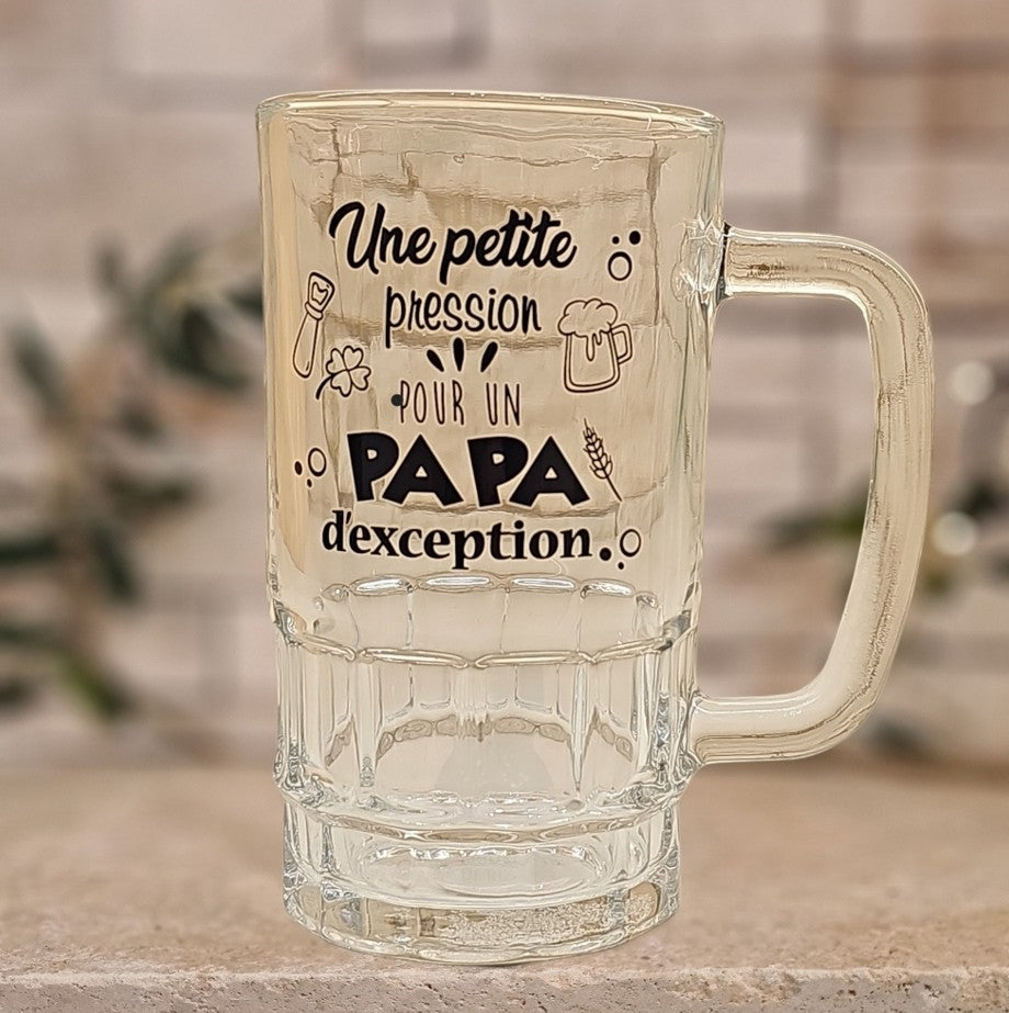 Chope en verre "Une bière pour Papa"