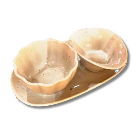 Set de 2 Bols sur plat - Beige Taupe