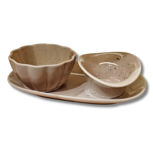 Set de 2 Bols sur plat - Beige Taupe