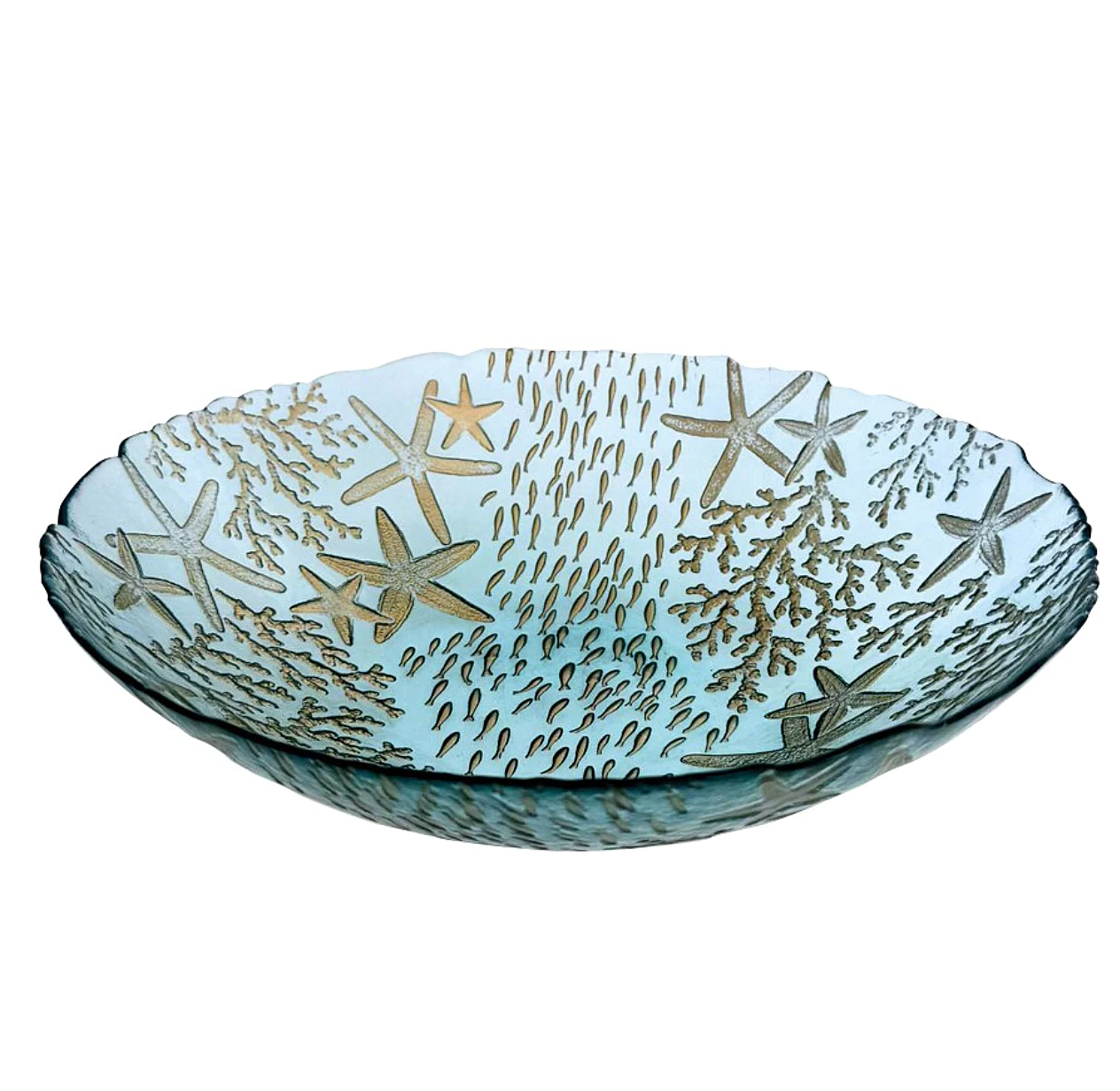 Saladier en verre bleu mer