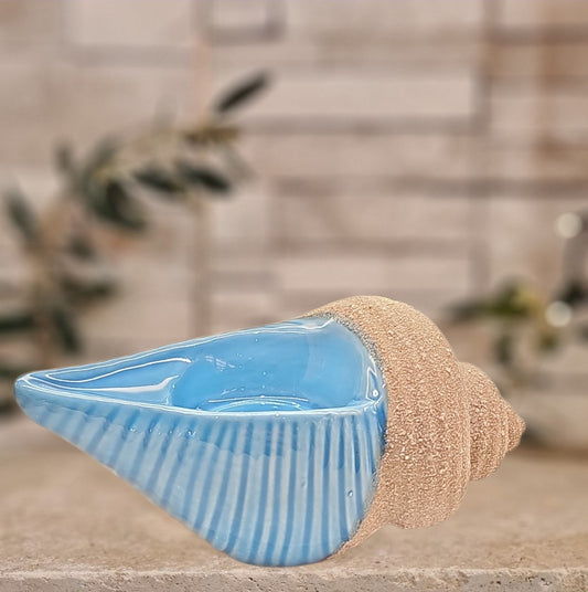 Bougeoir coquillage bleu et sable